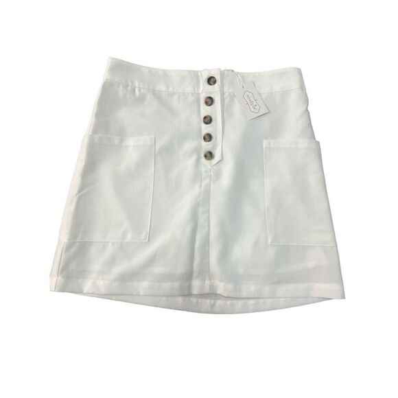 Mud pie white button up lightweight small skirt minimalist pockets new - Picture 1 of 5